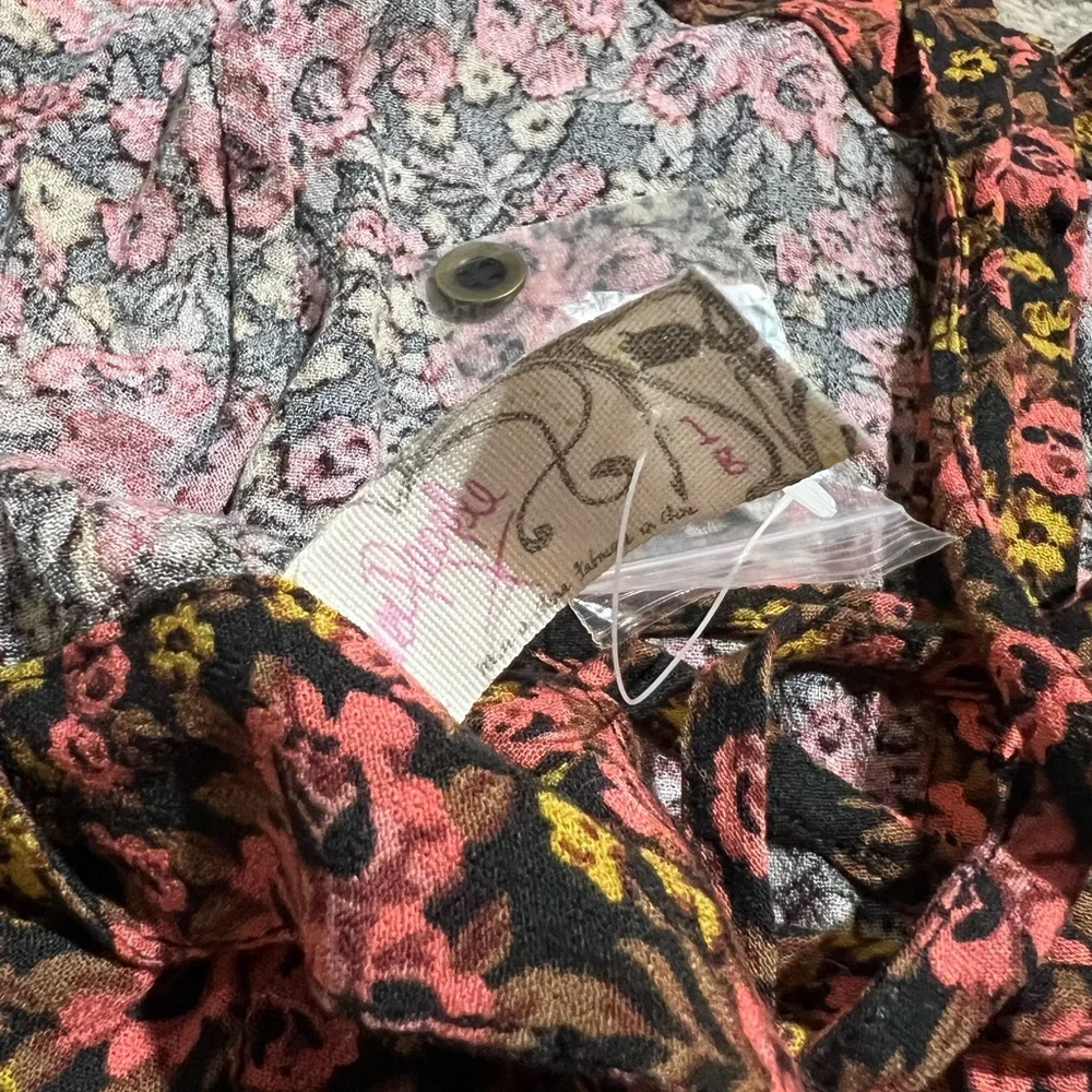 Free people floral bodice button front tank lace up back